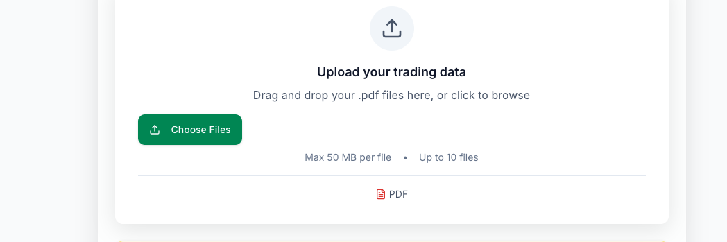 The file upload zone showing a drag-and-drop area with an upload icon, "Choose Files" button in green, and file limit information